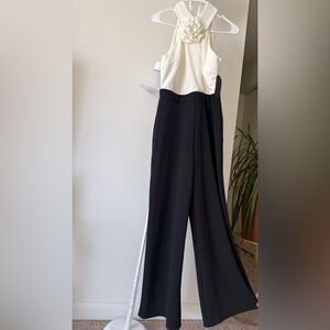 Society Black and Cream Wide-Leg Jumpsuit with Rosette